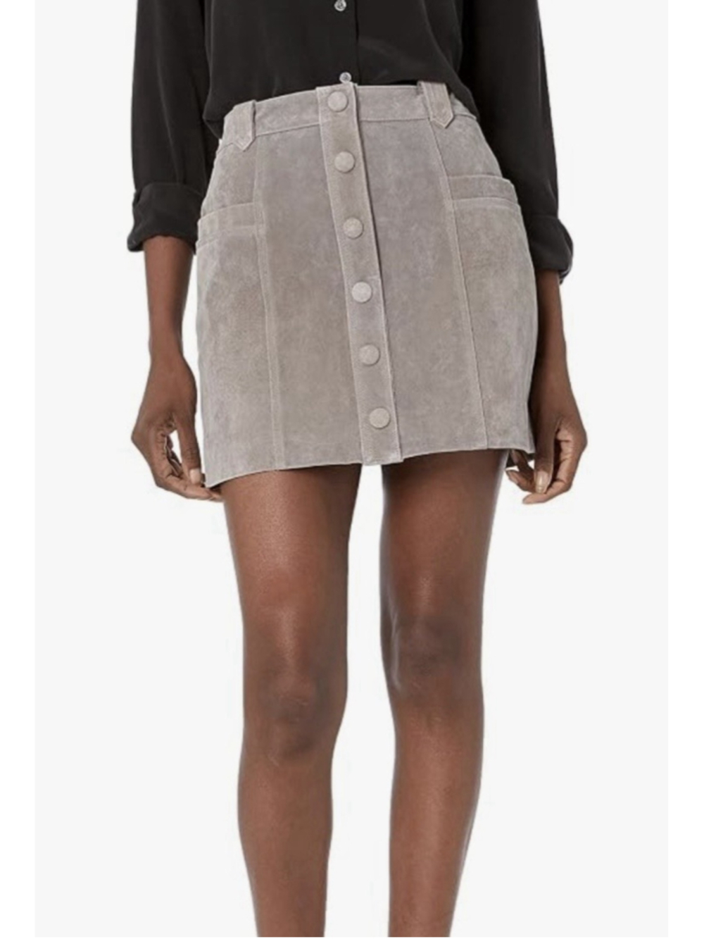 NWT Blank NYC suede Leather Snap Front Button Gray Taupe Mini Skirt NEW Sz 31